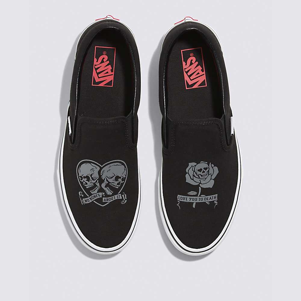 Tenis Vans Love You To Death Classic Slip-On Mujer Negras/Blancas | AUG470623