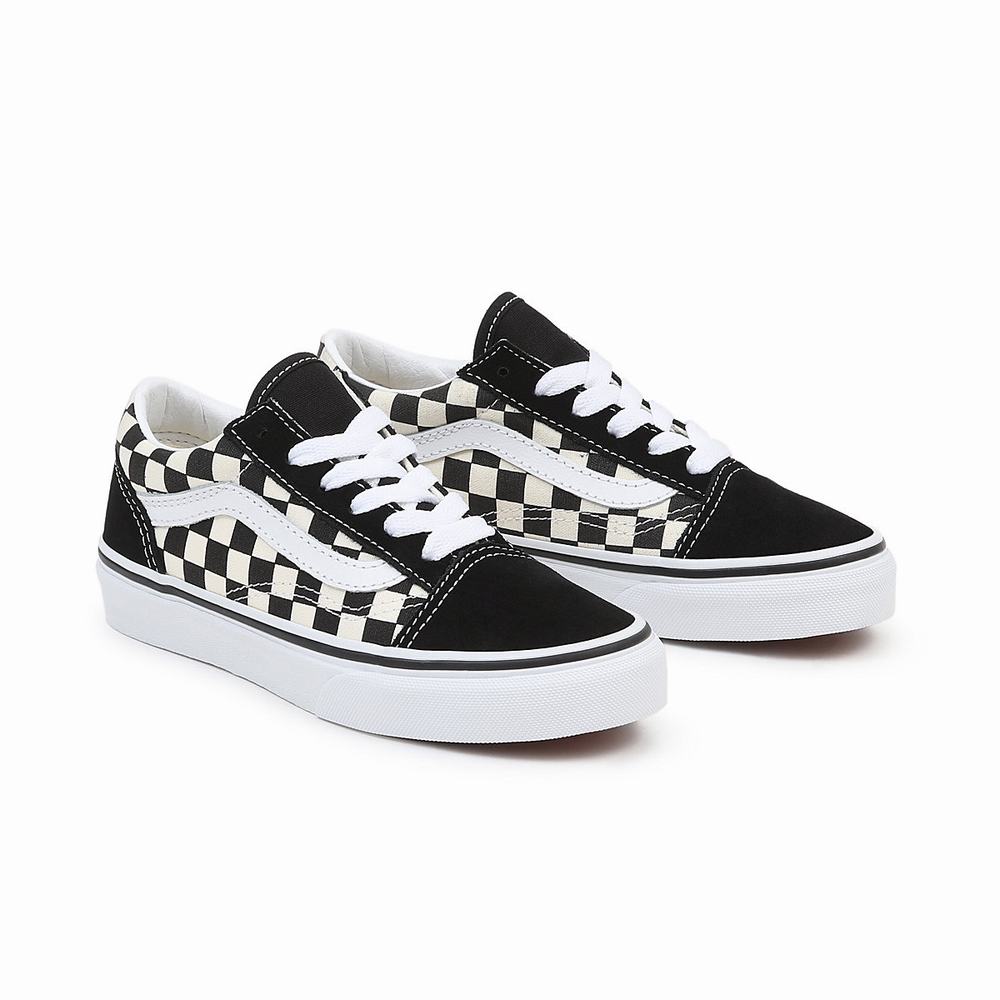 Tenis Vans Primary Check Old Skool (4-8 years) Niños Negras/Blancas | GZK835607