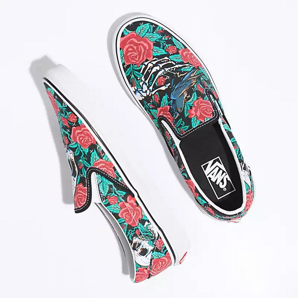 Tenis Vans Rose Skulls Classic Hombre Negras/Blancas | JIM842195