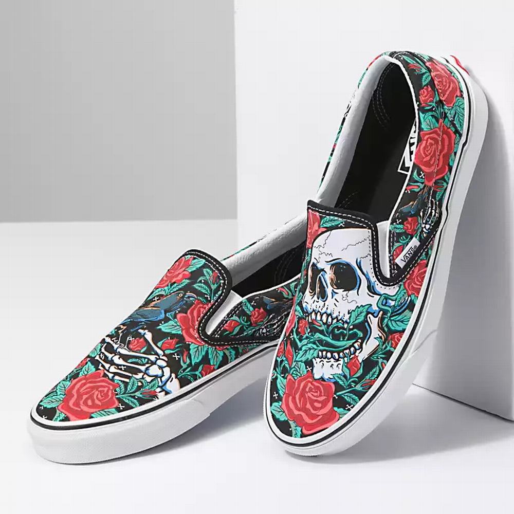 Tenis Vans Rose Skulls Classic Hombre Negras/Blancas | JIM842195