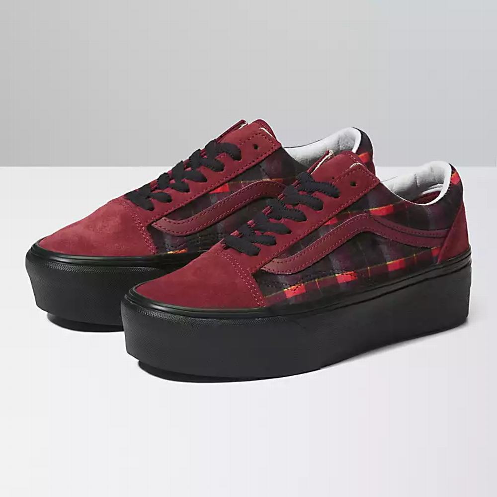 Tenis Vans Velvet Plaid Old Skool Stackform Mujer Rojas/Negras | ITZ607425