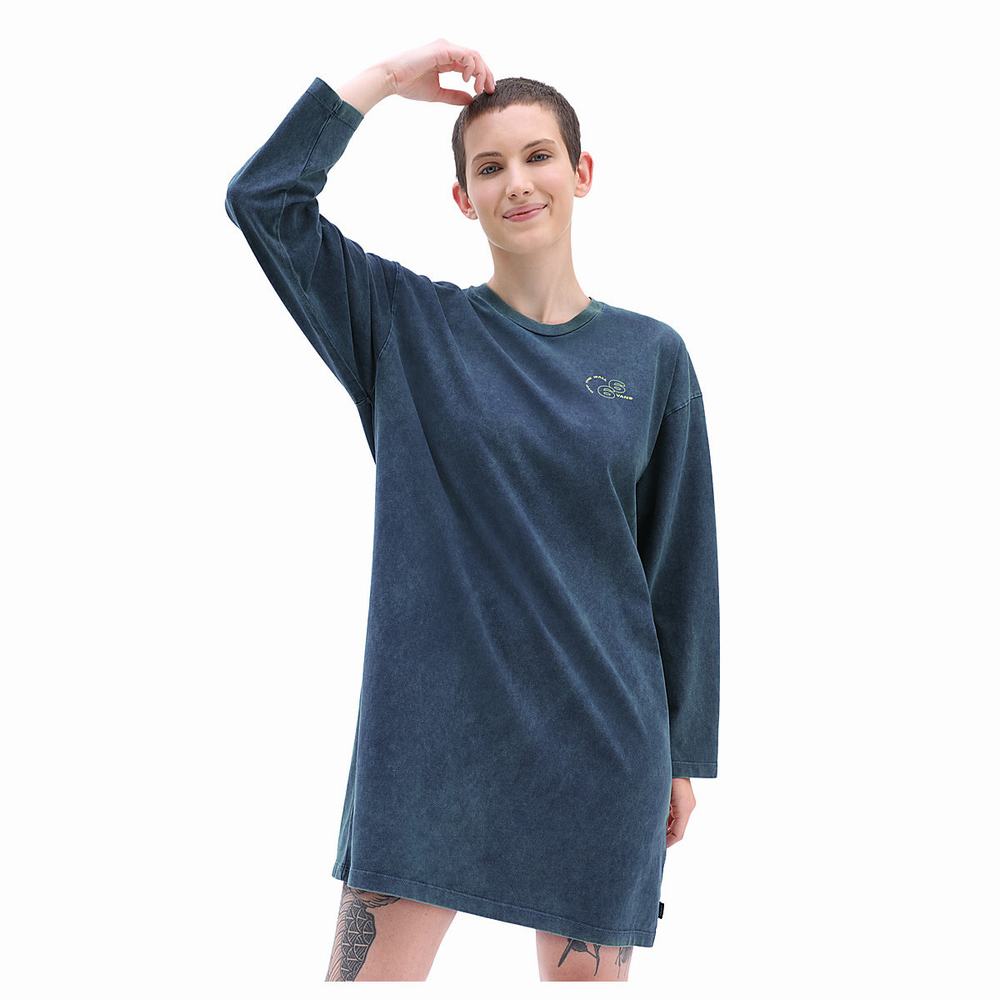 Vestido Vans Mootoo Long Sleeve Mujer Azules | HMR835094