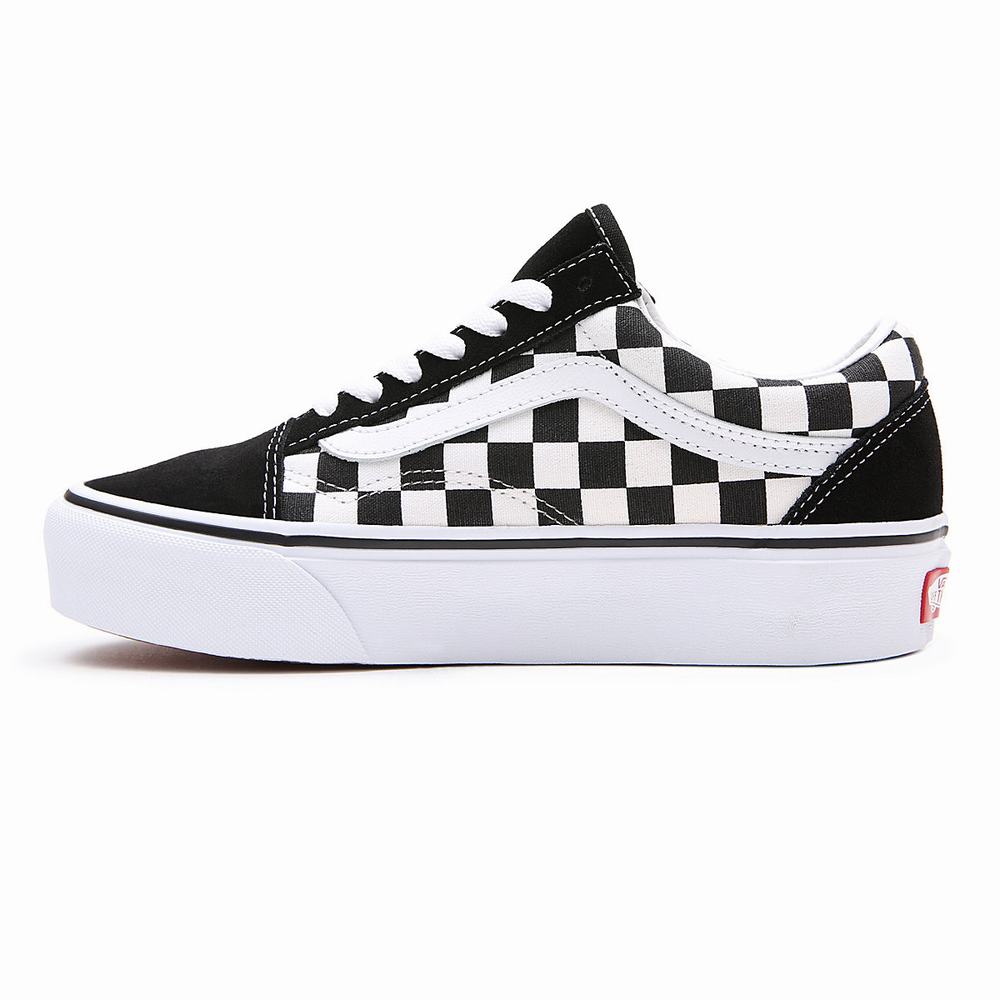 Zapatillas Plataforma Vans Checkerboard Old Skool Platform Mujer Negras | DIQ734096