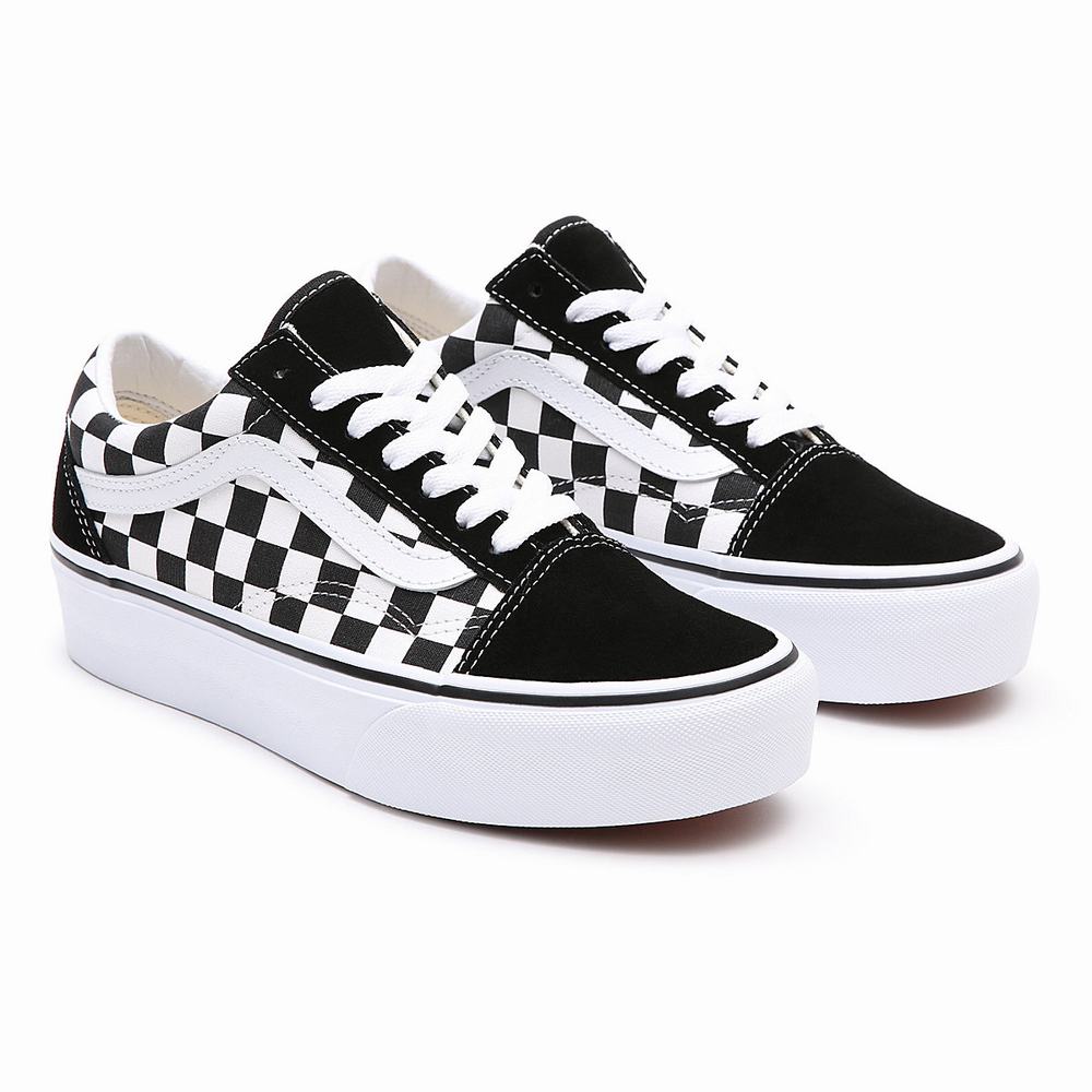 Zapatillas Plataforma Vans Checkerboard Old Skool Platform Mujer Negras | DIQ734096