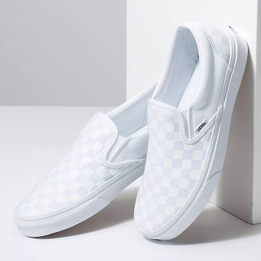 Zapatos Slip On Vans Checkerboard Classic Hombre Blancas | BEU483172