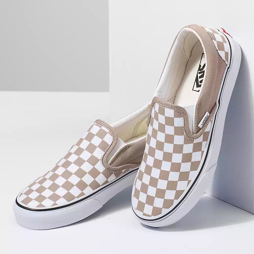 Zapatos Slip On Vans Checkerboard Classic Mujer Beige/Blancas | FWM408513