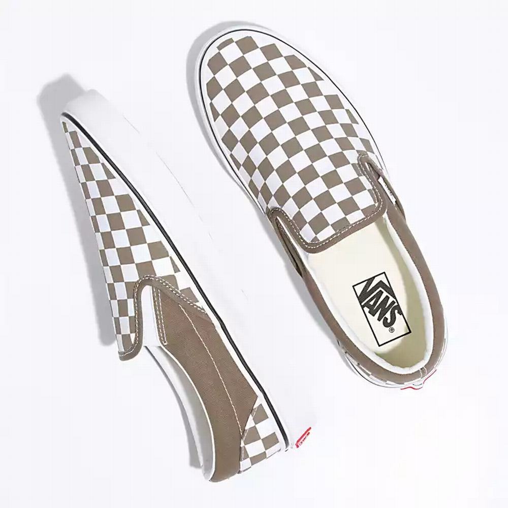 Zapatos Slip On Vans Checkerboard Classic Hombre Kaki | GDQ763054