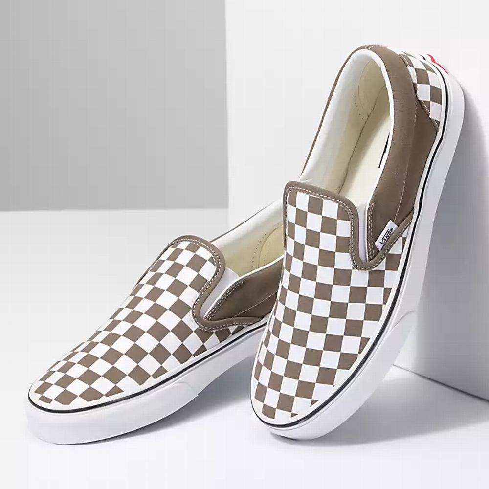 Zapatos Slip On Vans Checkerboard Classic Hombre Kaki | GDQ763054