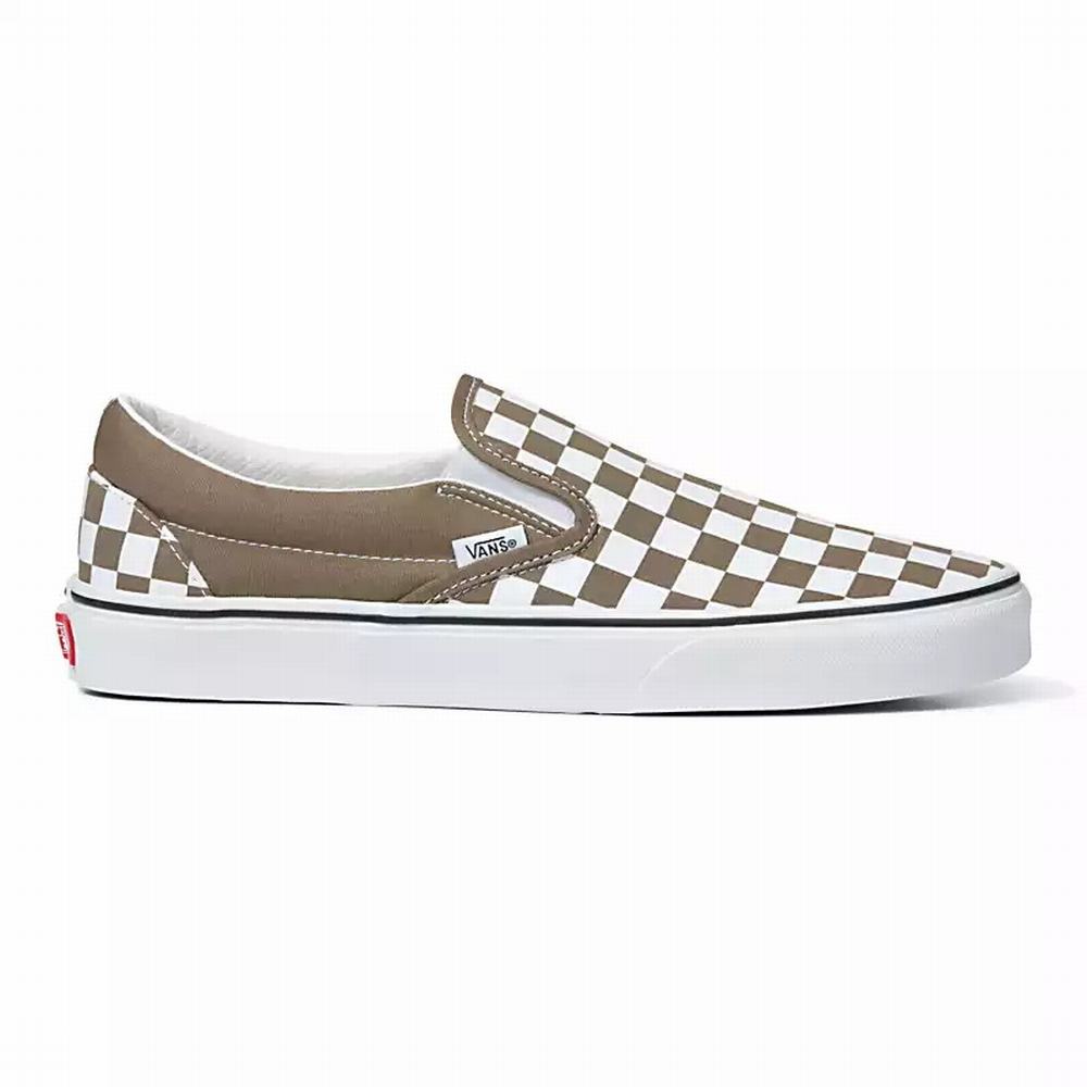 Zapatos Slip On Vans Checkerboard Classic Hombre Kaki | GDQ763054