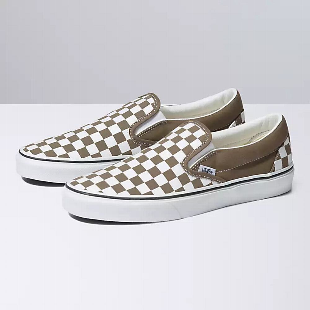 Zapatos Slip On Vans Checkerboard Classic Hombre Kaki | GDQ763054