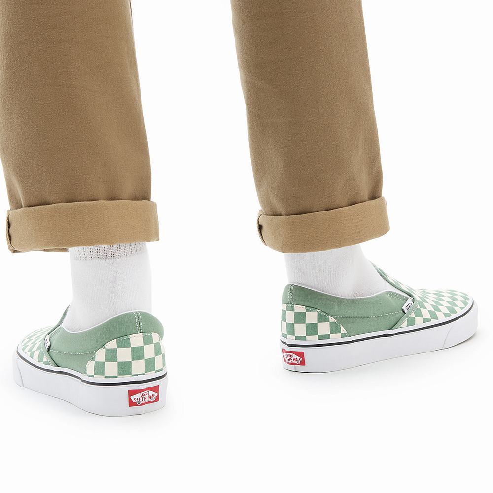 Zapatos Slip On Vans Checkerboard Classic Mujer Verde | GFR973401