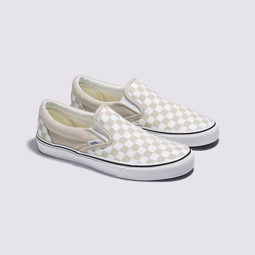 Zapatos Slip On Vans Checkerboard Classic Mujer Gris Blancas | GPI017536