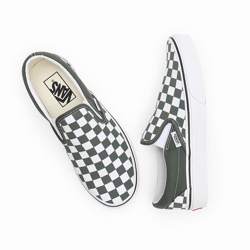 Zapatos Slip On Vans Checkerboard Classic Mujer Verde | HIJ497681