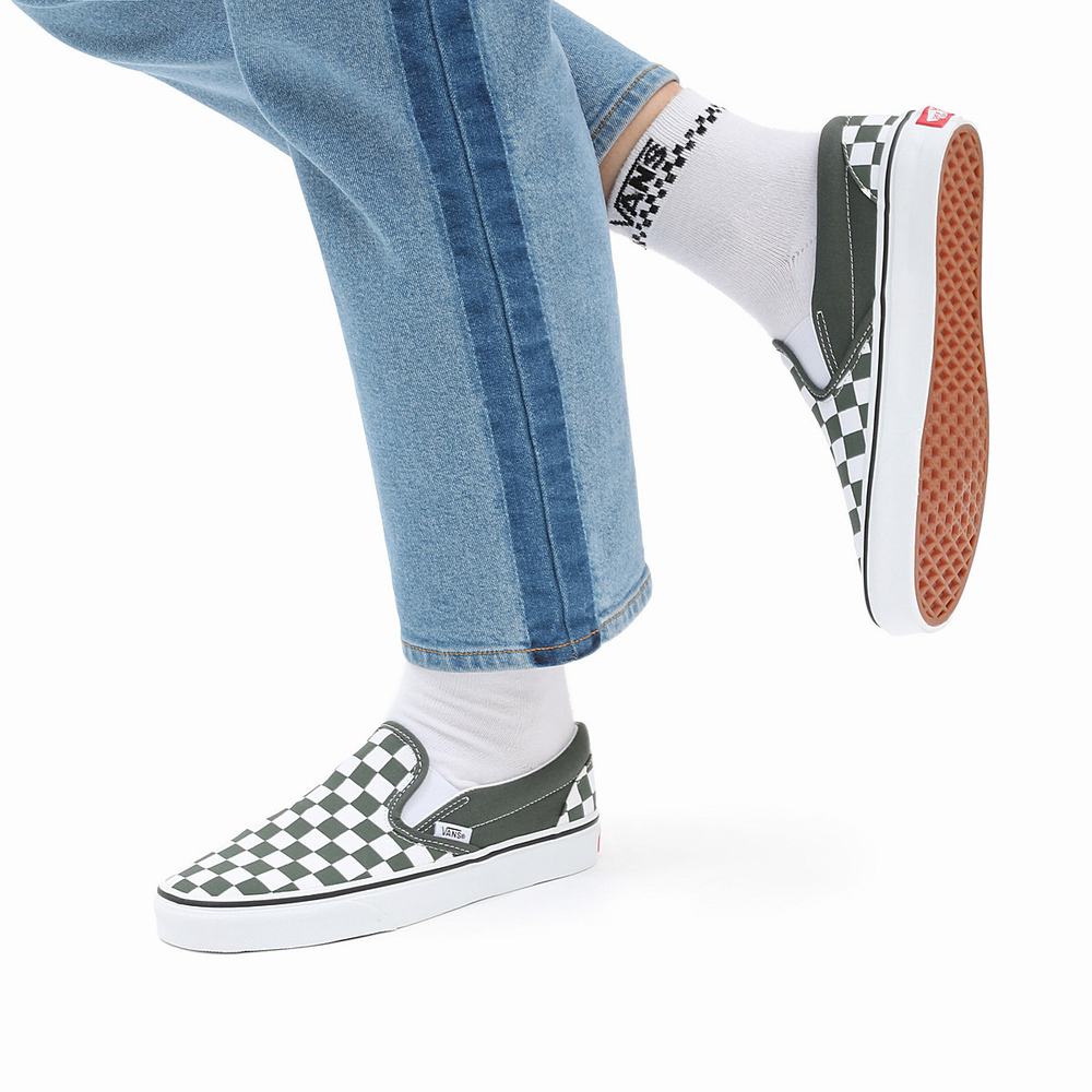 Zapatos Slip On Vans Checkerboard Classic Mujer Verde | HIJ497681