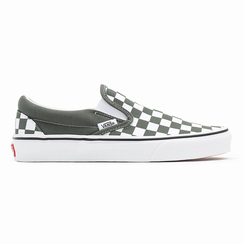 Zapatos Slip On Vans Checkerboard Classic Mujer Verde | HIJ497681