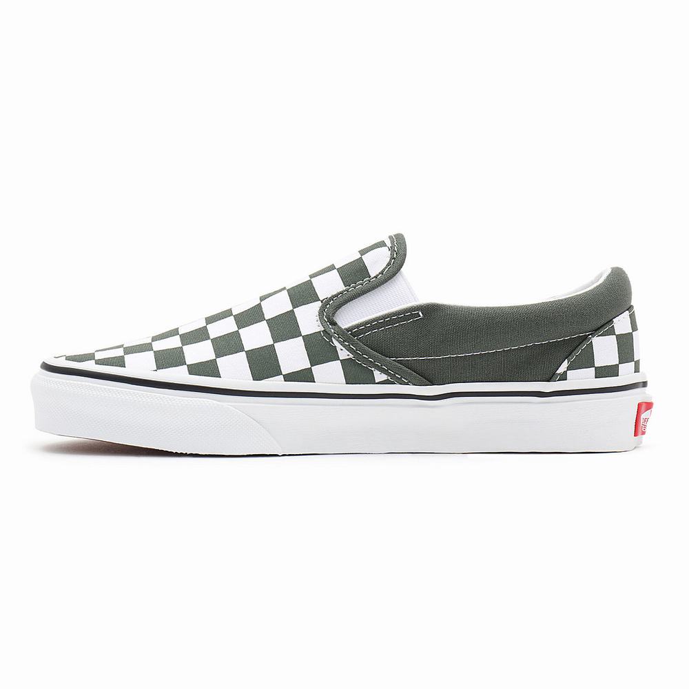 Zapatos Slip On Vans Checkerboard Classic Mujer Verde | HIJ497681