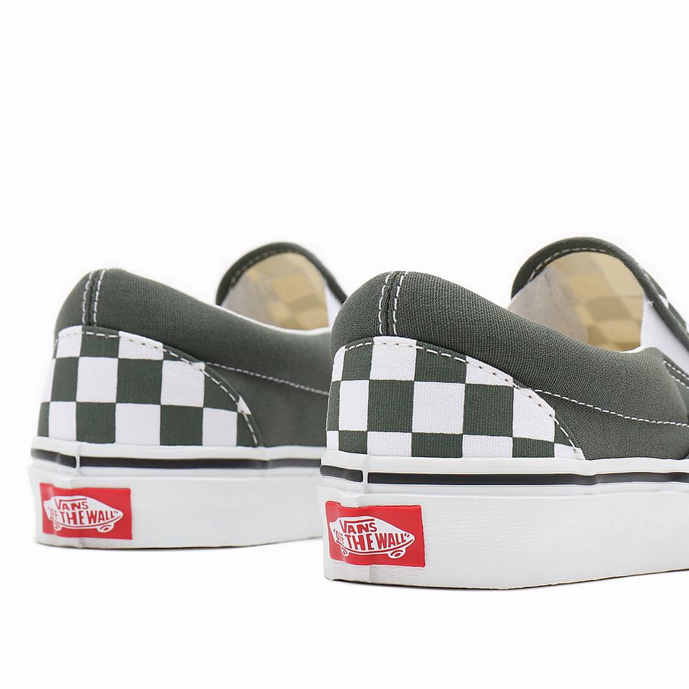 Zapatos Slip On Vans Checkerboard Classic Mujer Verde | HIJ497681