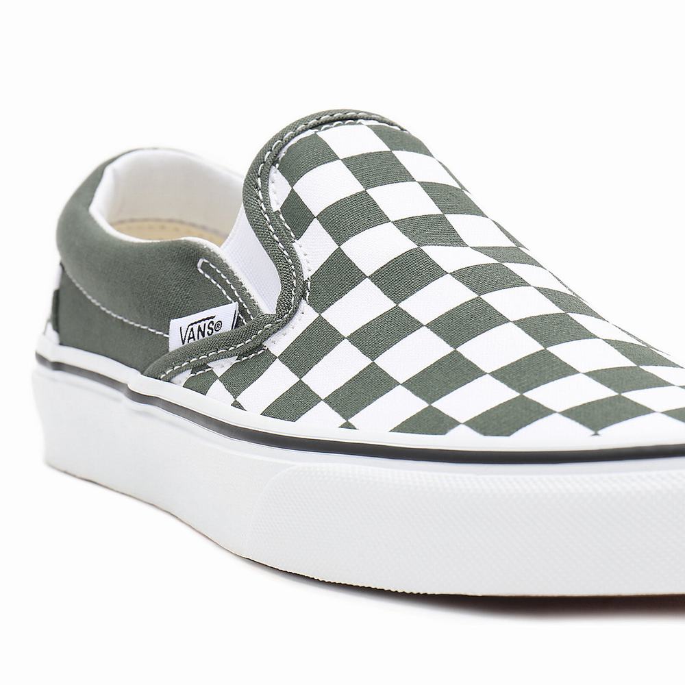 Zapatos Slip On Vans Checkerboard Classic Mujer Verde | HIJ497681