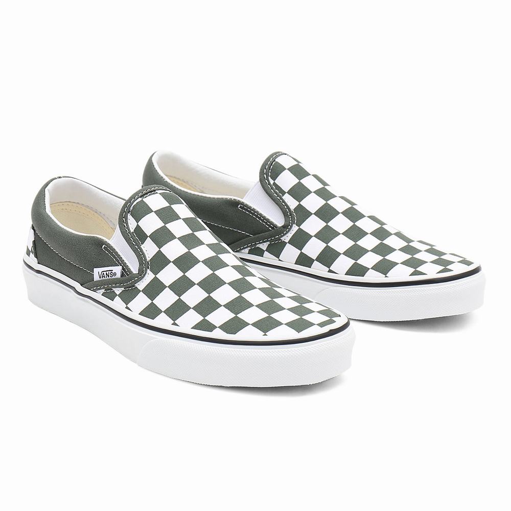 Zapatos Slip On Vans Checkerboard Classic Mujer Verde | HIJ497681