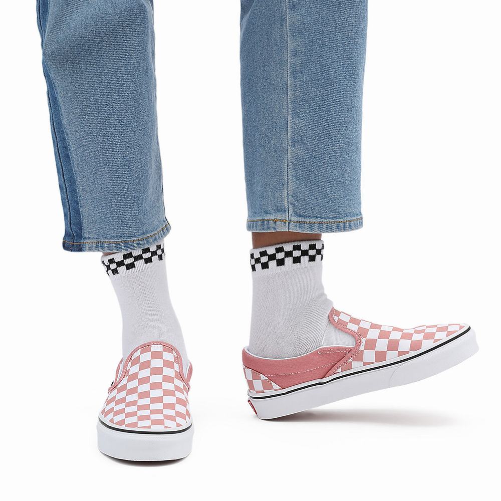 Zapatos Slip On Vans Checkerboard Classic Mujer Rosas | JKB563718