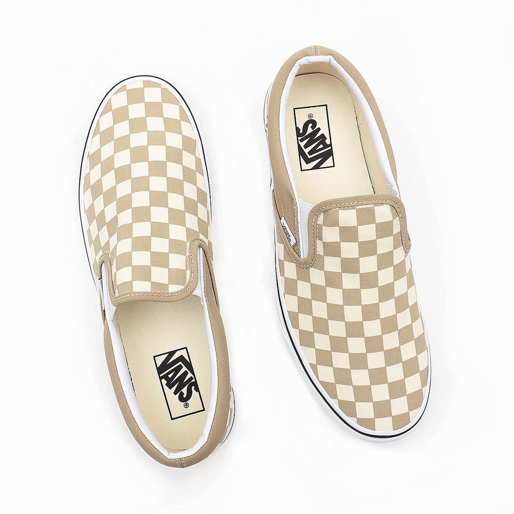 Zapatos Slip On Vans Checkerboard Classic Mujer Beige | LZP234859