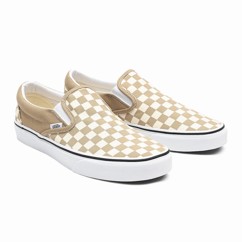 Zapatos Slip On Vans Checkerboard Classic Mujer Beige | LZP234859