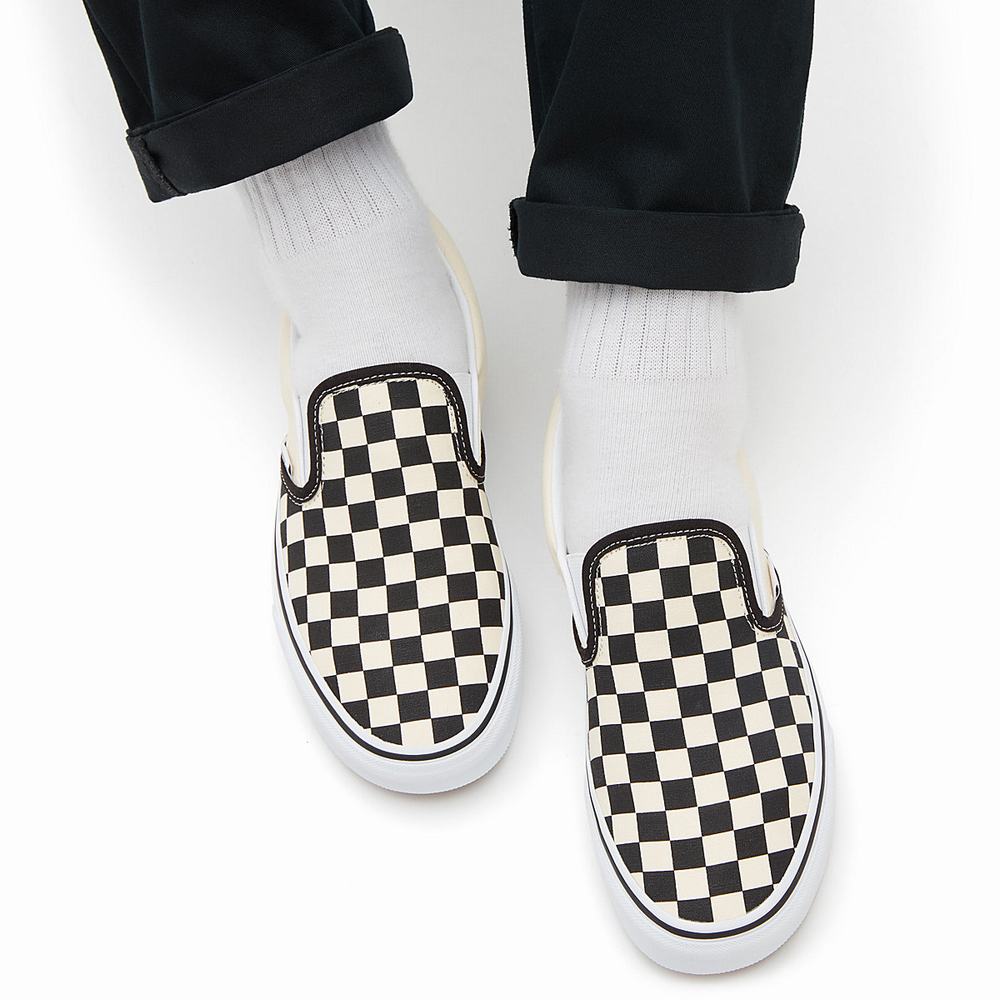 Zapatos Slip On Vans Checkerboard Classic Hombre Negras/Blancas | NWK423987