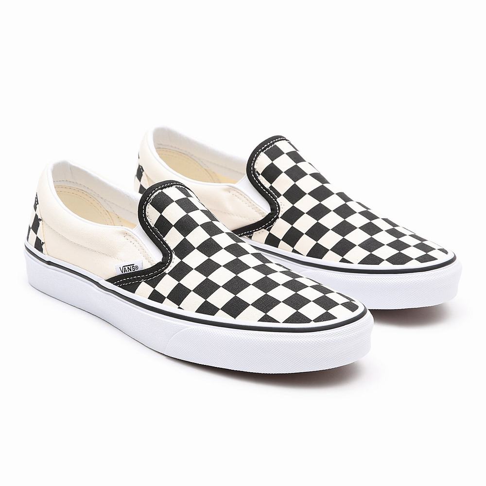 Zapatos Slip On Vans Checkerboard Classic Hombre Negras/Blancas | NWK423987