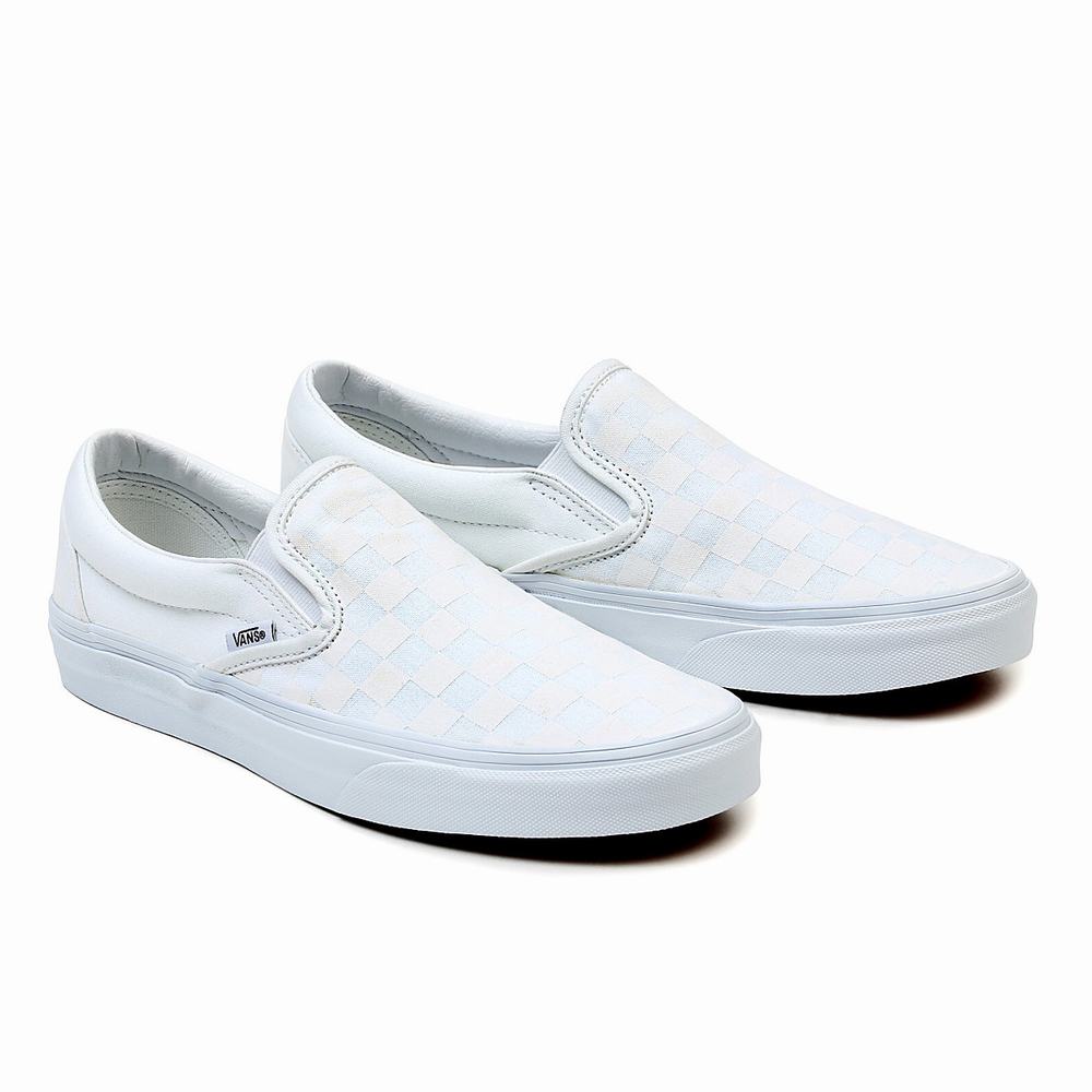 Zapatos Slip On Vans Checkerboard Classic Hombre Blancas | PHF432751