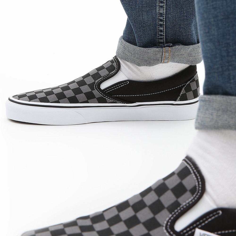 Zapatos Slip On Vans Checkerboard Classic Mujer Negras/Gris | PXY950364