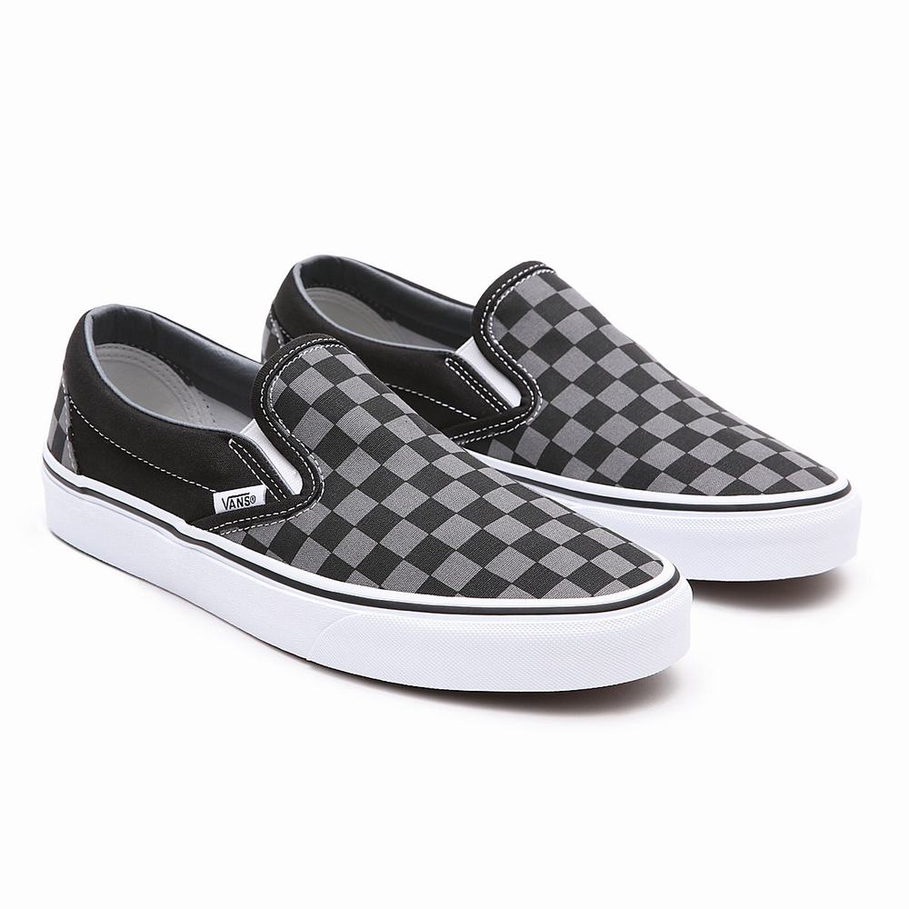 Zapatos Slip On Vans Checkerboard Classic Mujer Negras/Gris | PXY950364