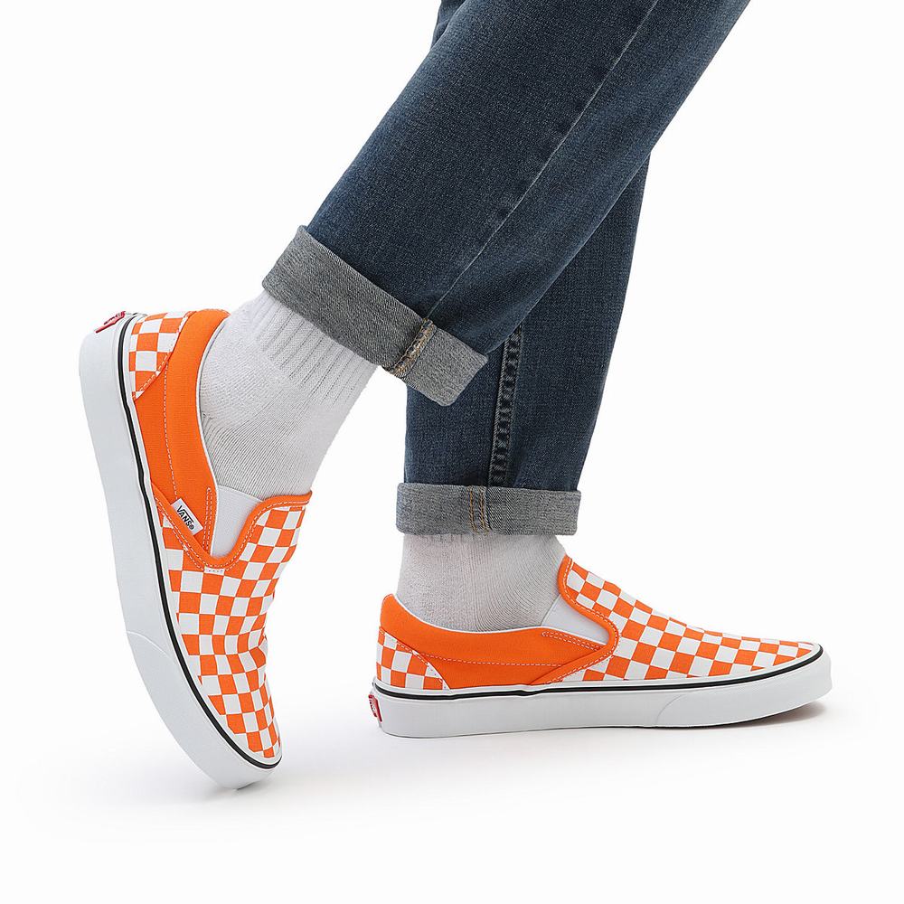 Zapatos Slip On Vans Checkerboard Classic Hombre Naranjas | QSV612570