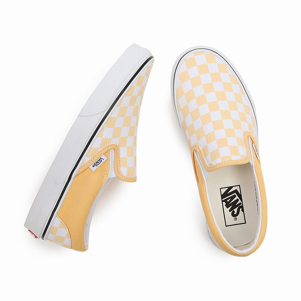 Zapatos Slip On Vans Checkerboard Classic Mujer Amarillo | QUR342610