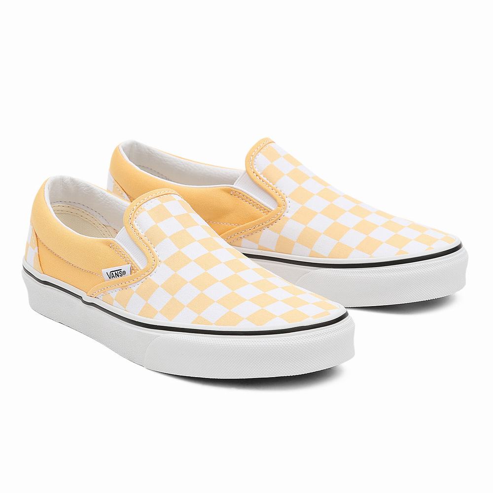 Zapatos Slip On Vans Checkerboard Classic Mujer Amarillo | QUR342610