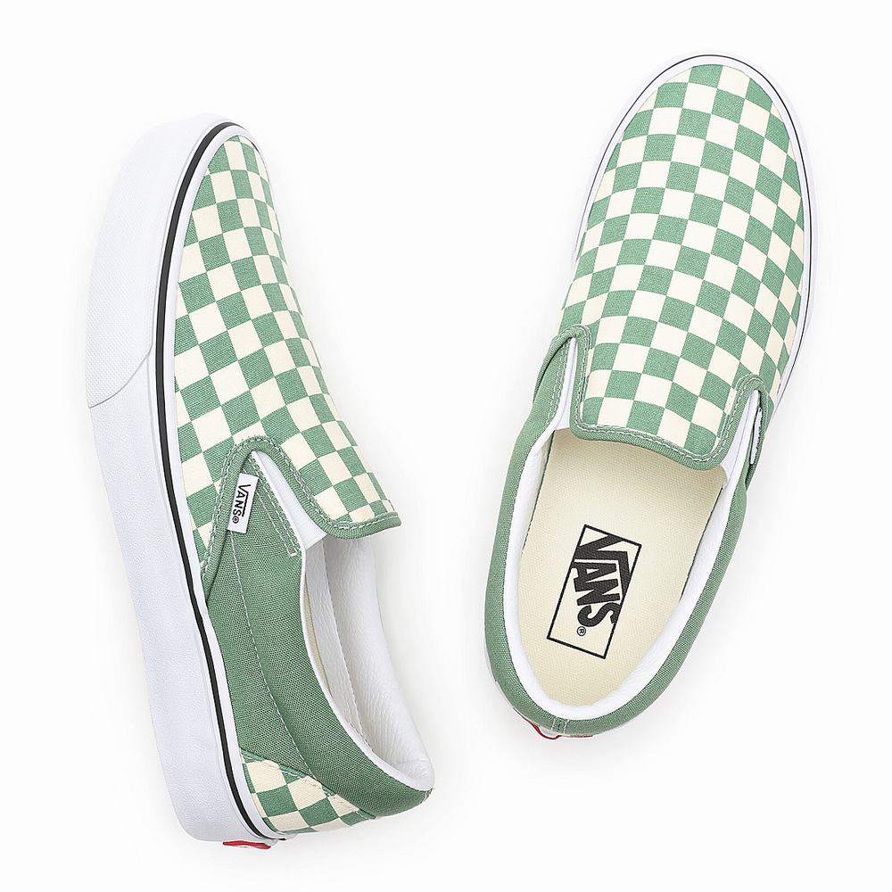 Zapatos Slip On Vans Checkerboard Classic Hombre Verde | TCQ916534