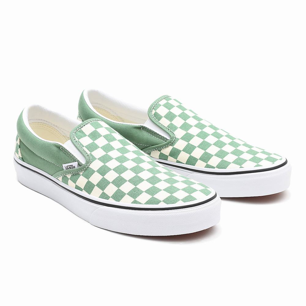 Zapatos Slip On Vans Checkerboard Classic Hombre Verde | TCQ916534