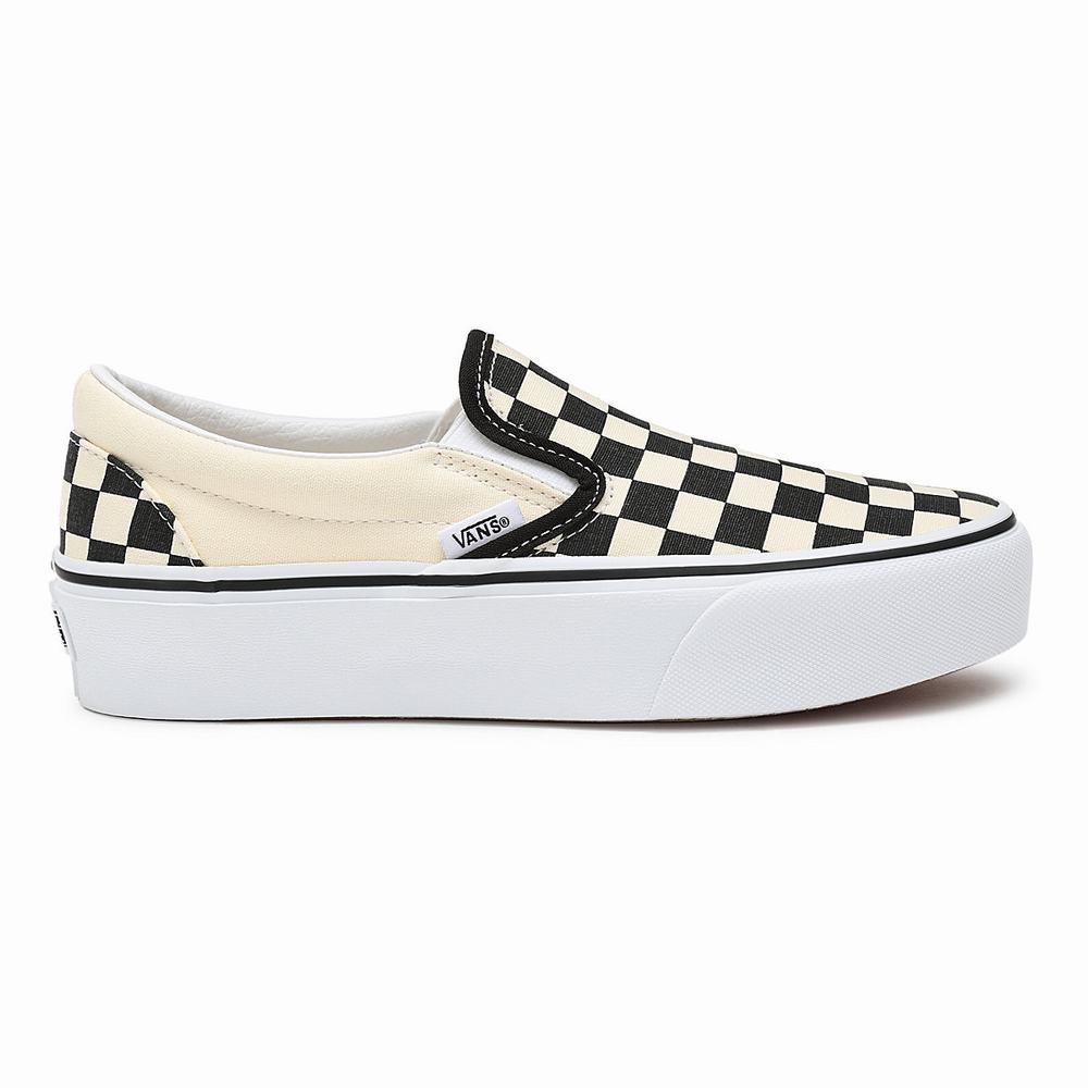 Zapatos Slip On Vans Checkerboard Classic Slip-On Platform Mujer Negras/Blancas | THI537912