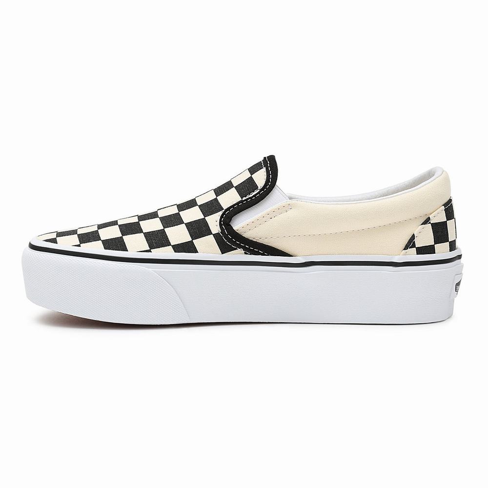 Zapatos Slip On Vans Checkerboard Classic Slip-On Platform Mujer Negras/Blancas | THI537912