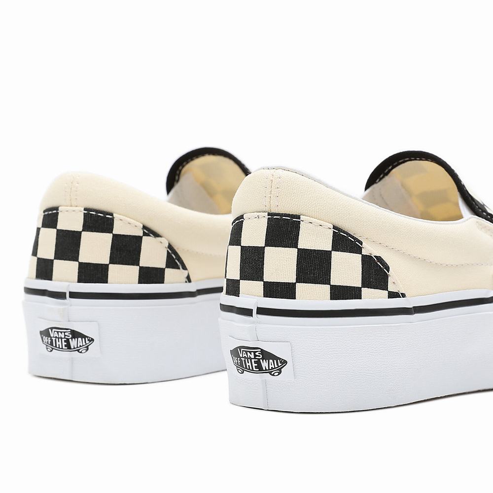 Zapatos Slip On Vans Checkerboard Classic Slip-On Platform Mujer Negras/Blancas | THI537912