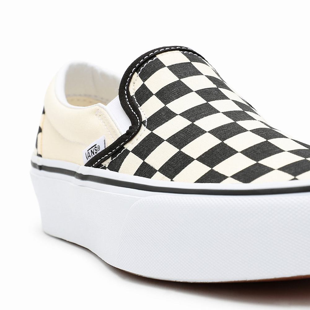 Zapatos Slip On Vans Checkerboard Classic Slip-On Platform Mujer Negras/Blancas | THI537912