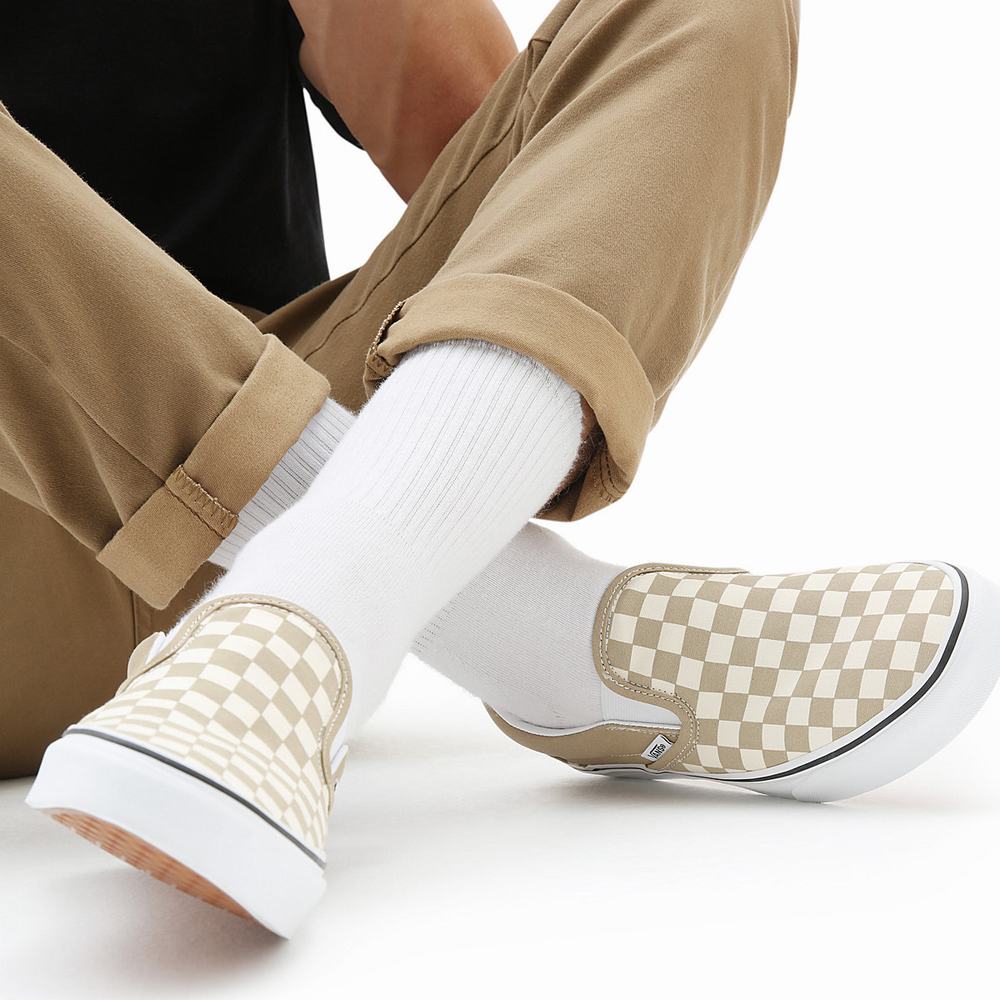 Zapatos Slip On Vans Checkerboard Classic Hombre Beige | VQZ679210