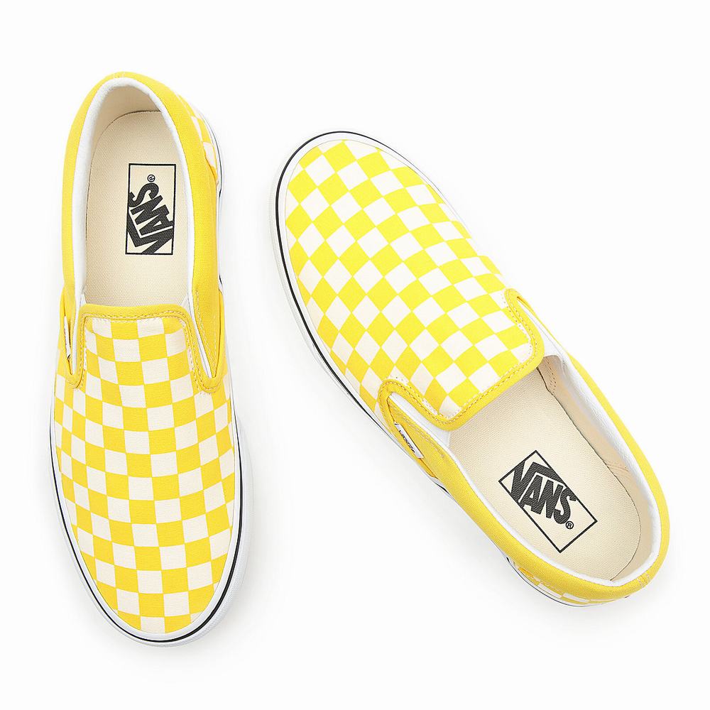 Zapatos Slip On Vans Checkerboard Classic Mujer Amarillo | YLQ371490