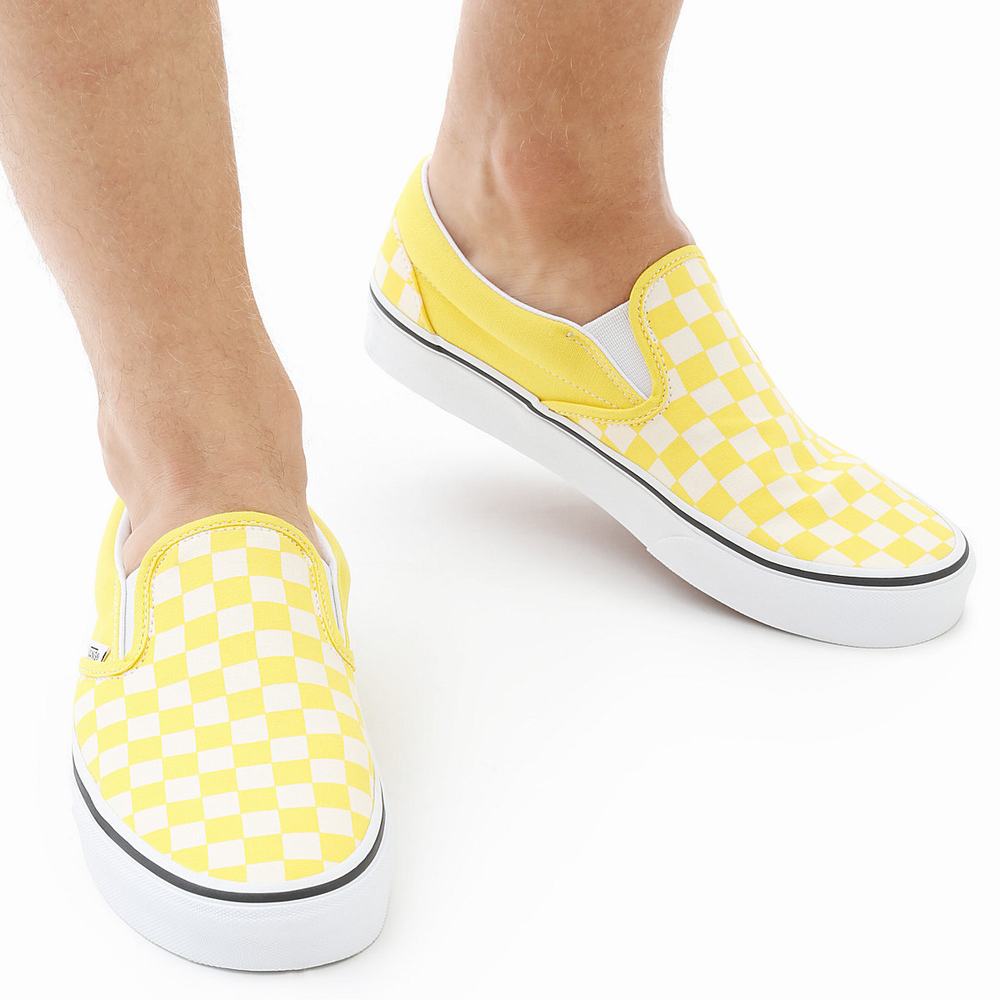 Zapatos Slip On Vans Checkerboard Classic Mujer Amarillo | YLQ371490