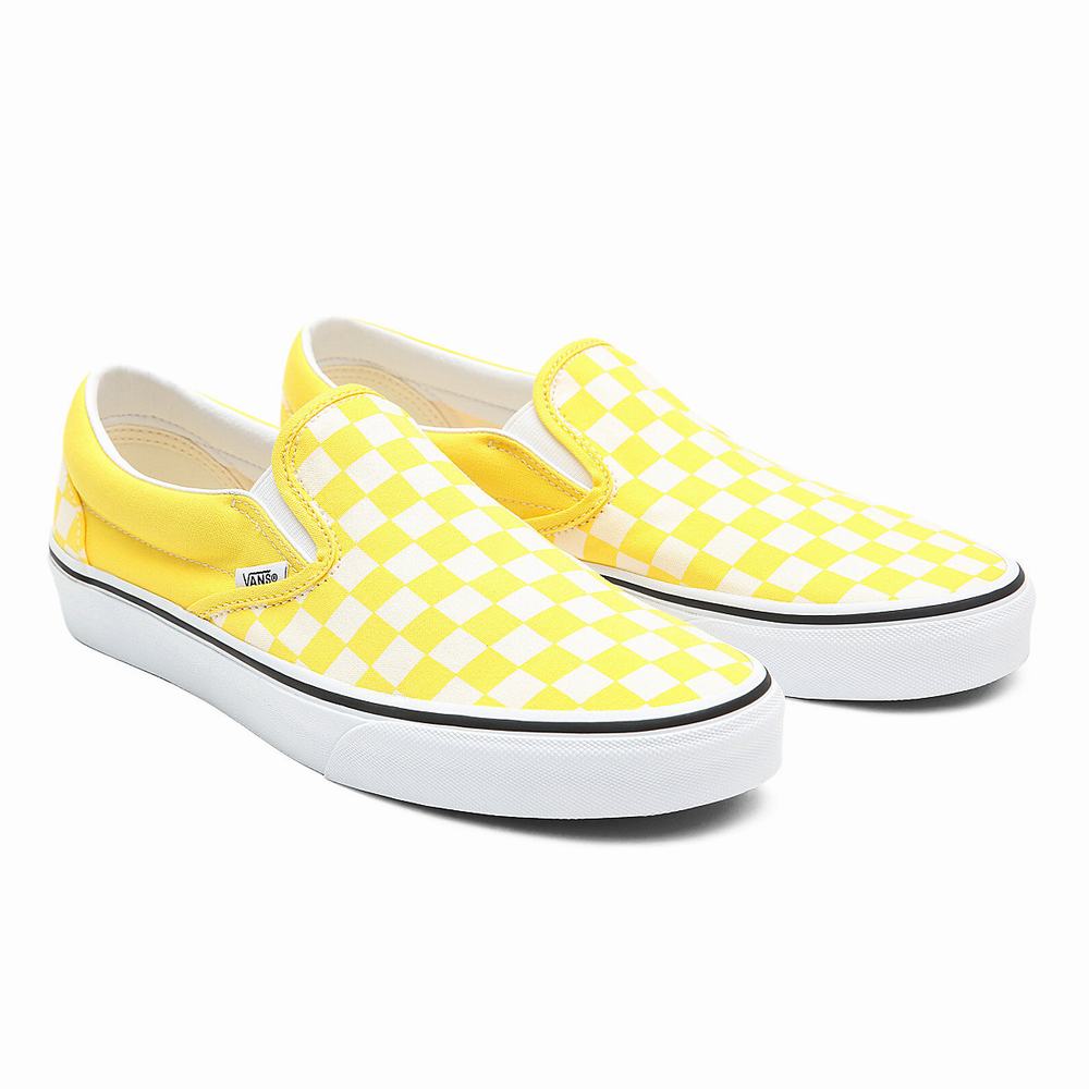 Zapatos Slip On Vans Checkerboard Classic Mujer Amarillo | YLQ371490