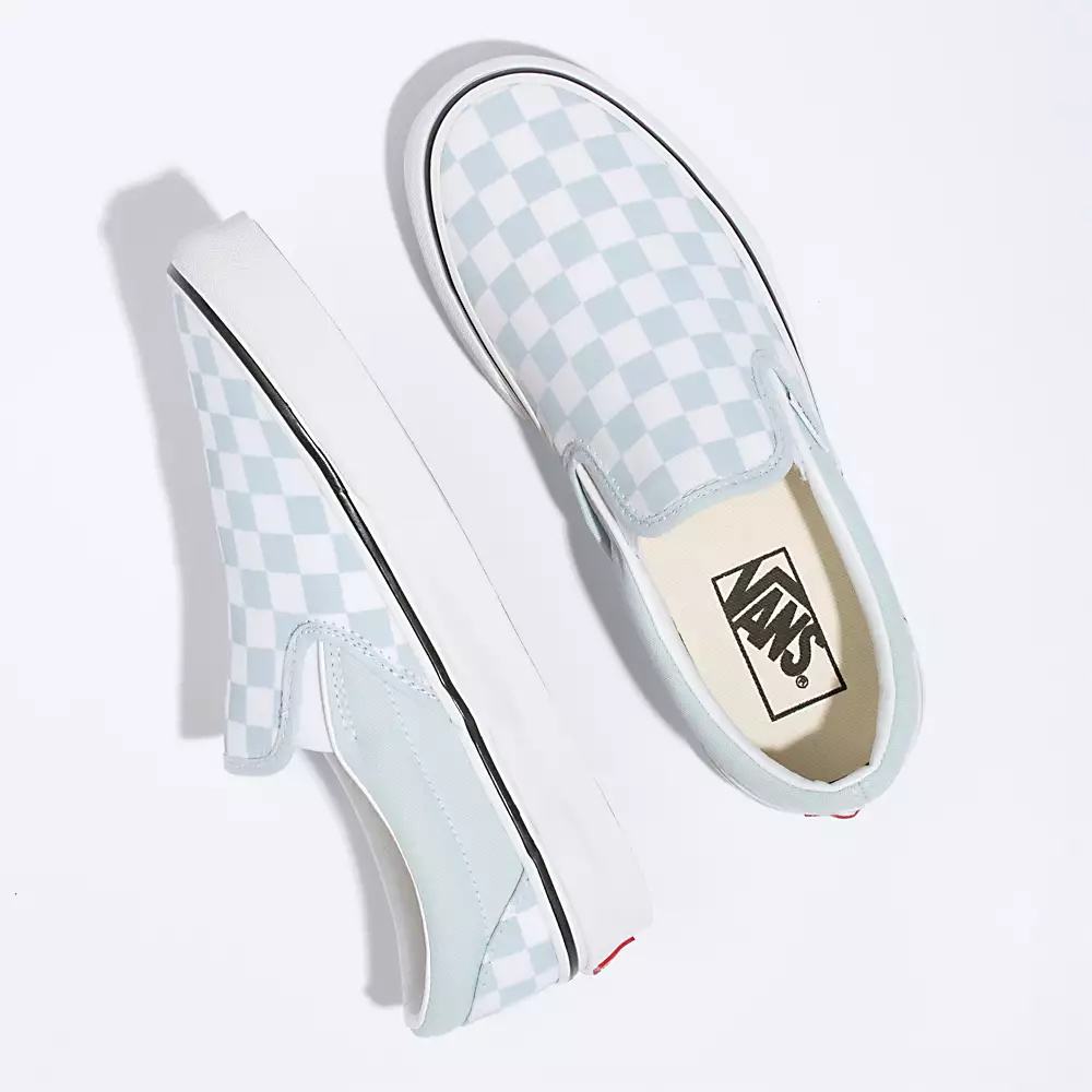 Zapatos Slip On Vans Checkerboard Hombre Azules/Blancas | TML201359