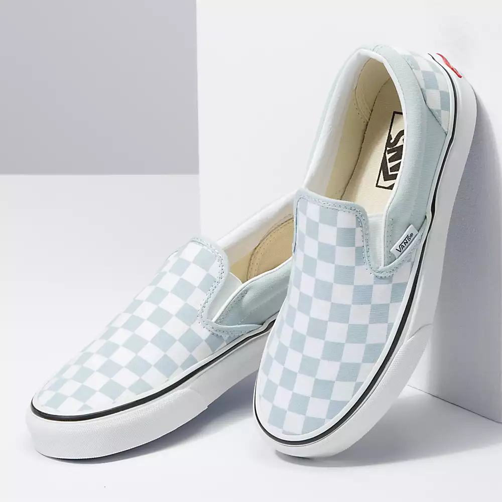 Zapatos Slip On Vans Checkerboard Hombre Azules/Blancas | TML201359