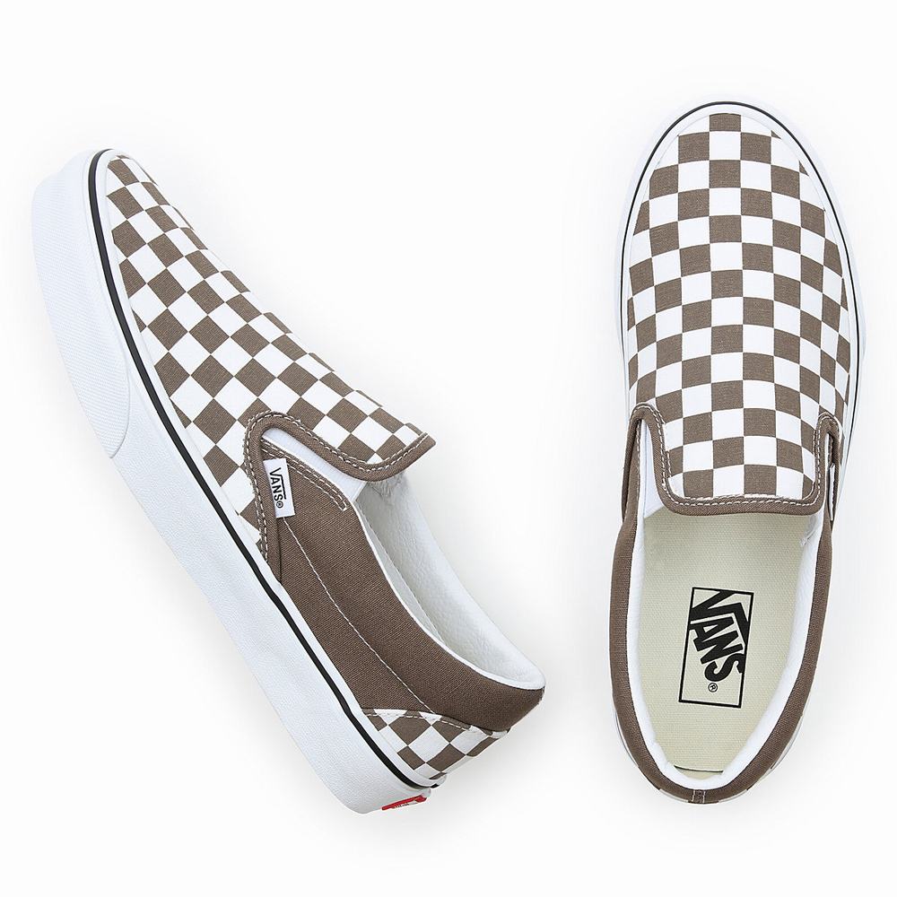 Zapatos Slip On Vans Classic Hombre Blancas/Marrones | JVS642185