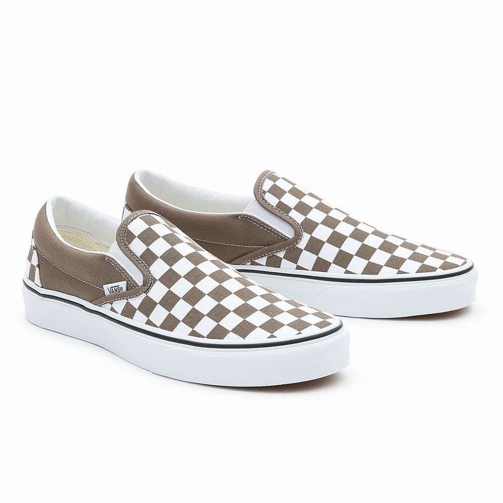 Zapatos Slip On Vans Classic Hombre Blancas/Marrones | JVS642185