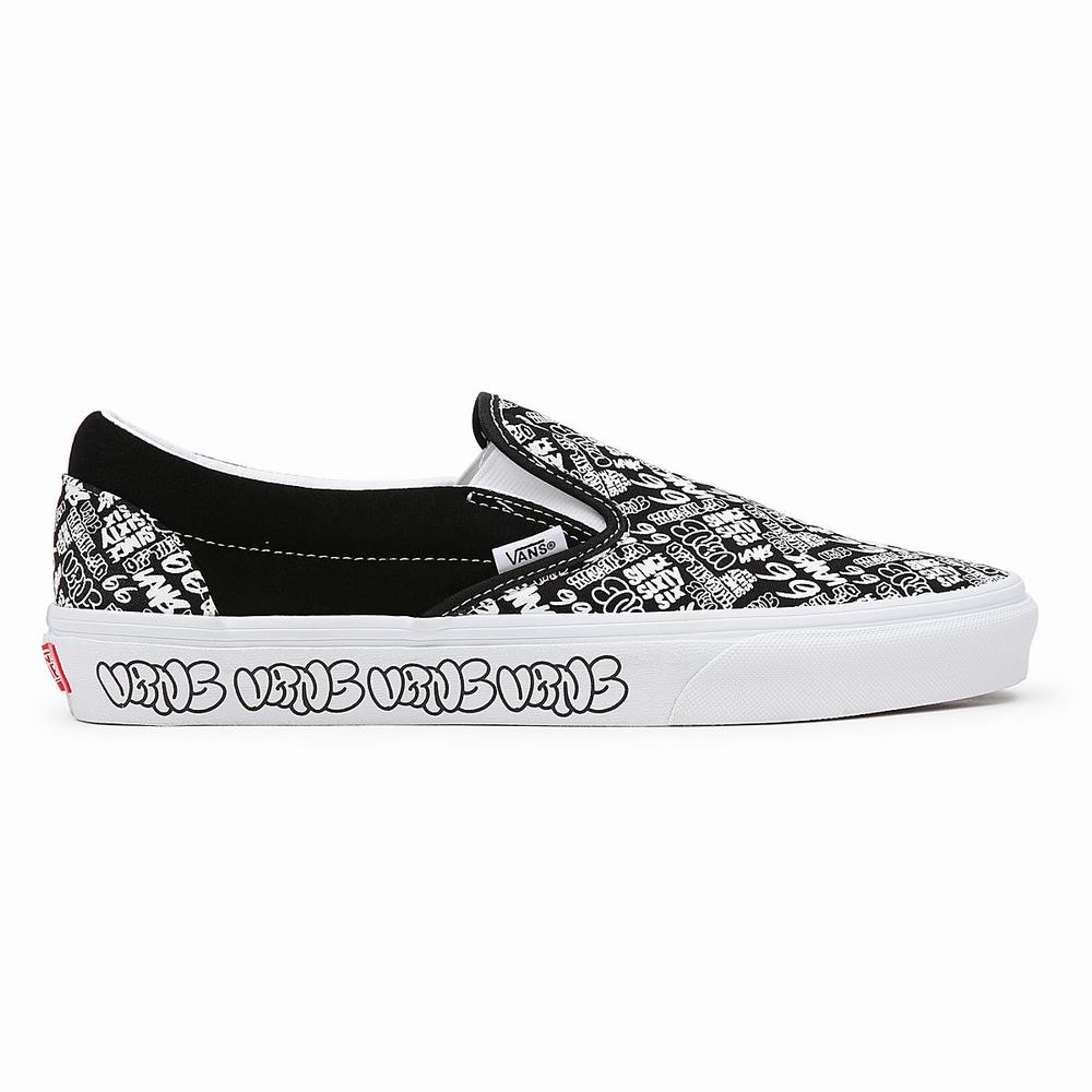 Zapatos Slip On Vans Classic Hombre Negras/Blancas | XKS410259