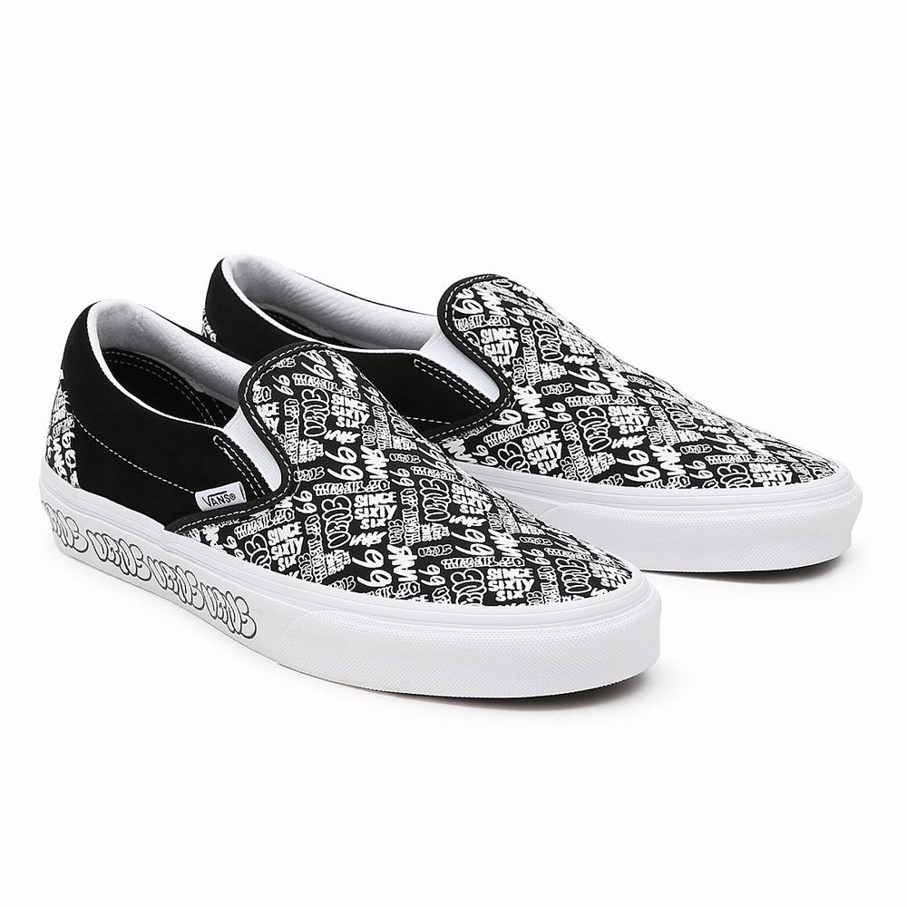 Zapatos Slip On Vans Classic Hombre Negras/Blancas | XKS410259